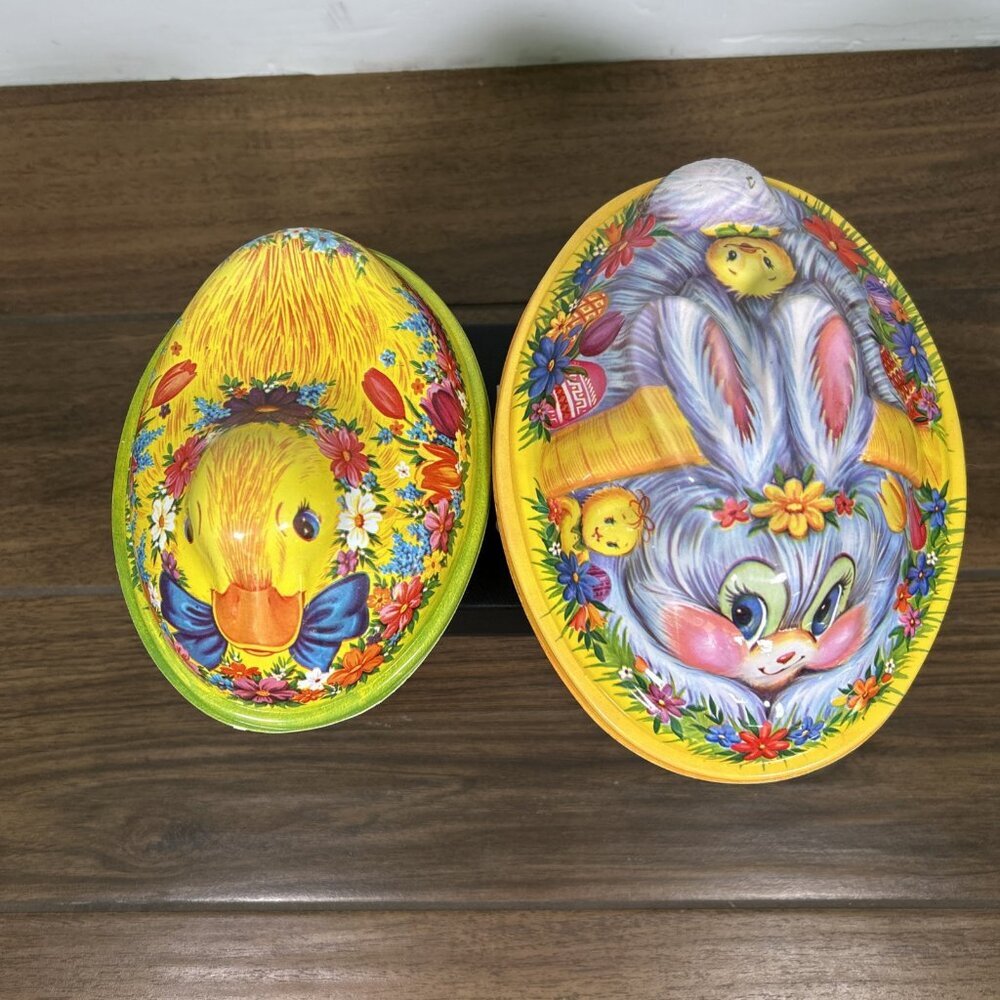 Lot Of Two Vintage Ullman Co Easter Bunny Chick Plastic Tons/candy Containers